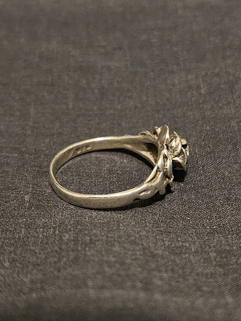 Vintage 925 Sterling Silver Sculpted Rose Flower Ring - Size 7 - Picture 4 of 7
